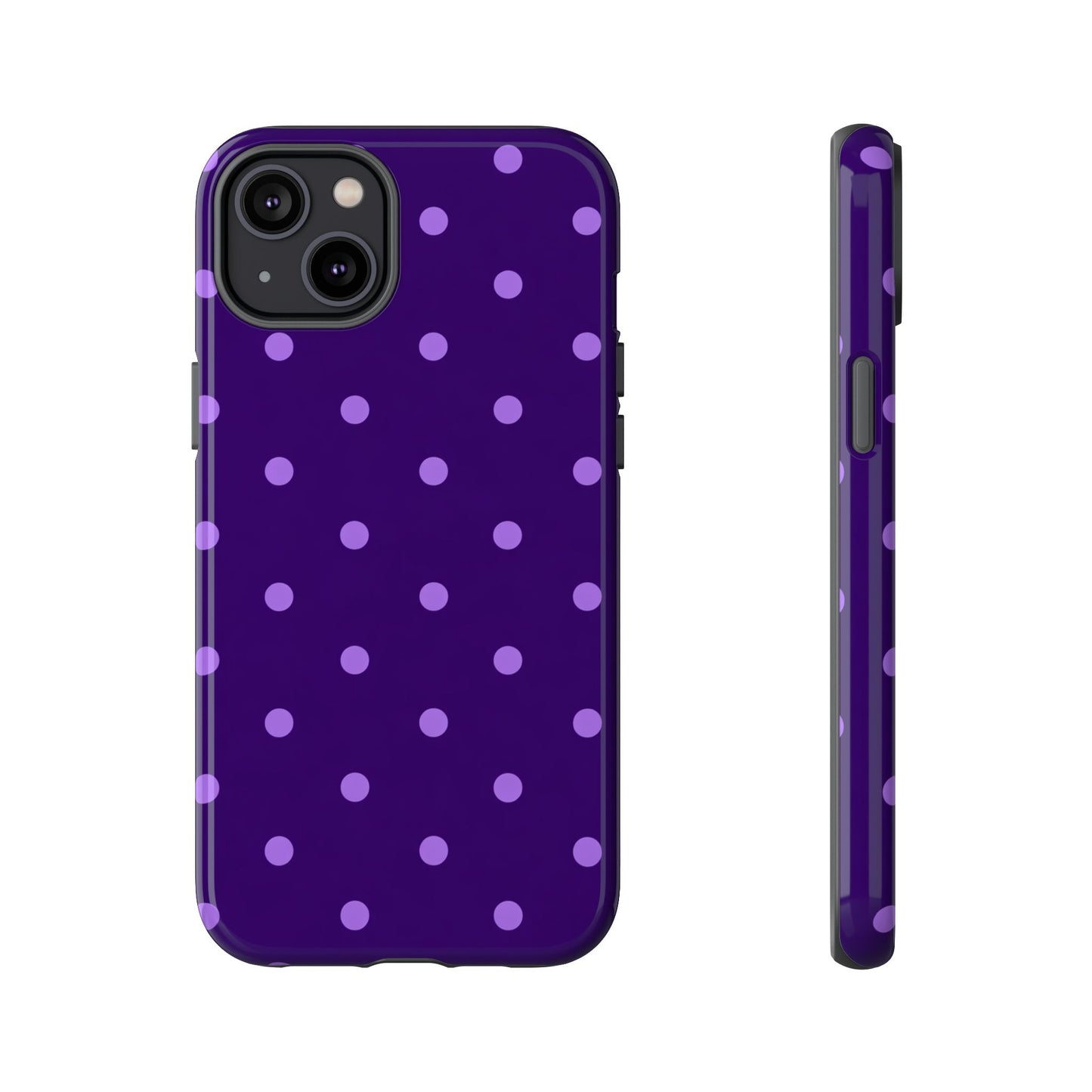 Purple Polka Dot Tough Phone Case – Cute Stylish Durable Protective Cover for Iphone, Samsung Galaxy and Pixel