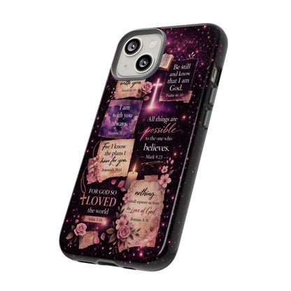 Christian Bible Verse Phone Case Pink Floral Faith Tough Protective Cover Gift