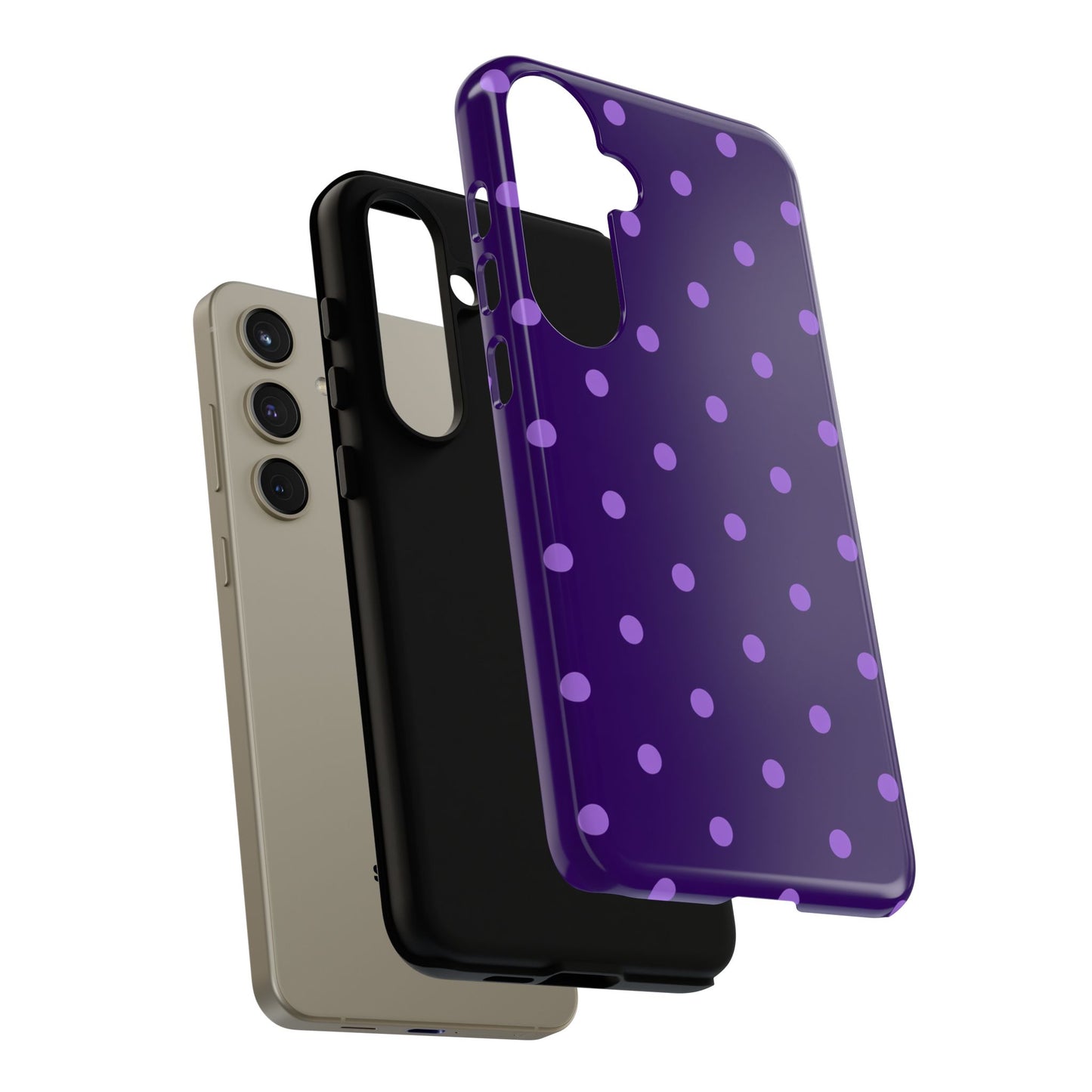 Purple Polka Dot Tough Phone Case – Cute Stylish Durable Protective Cover for Iphone, Samsung Galaxy and Pixel