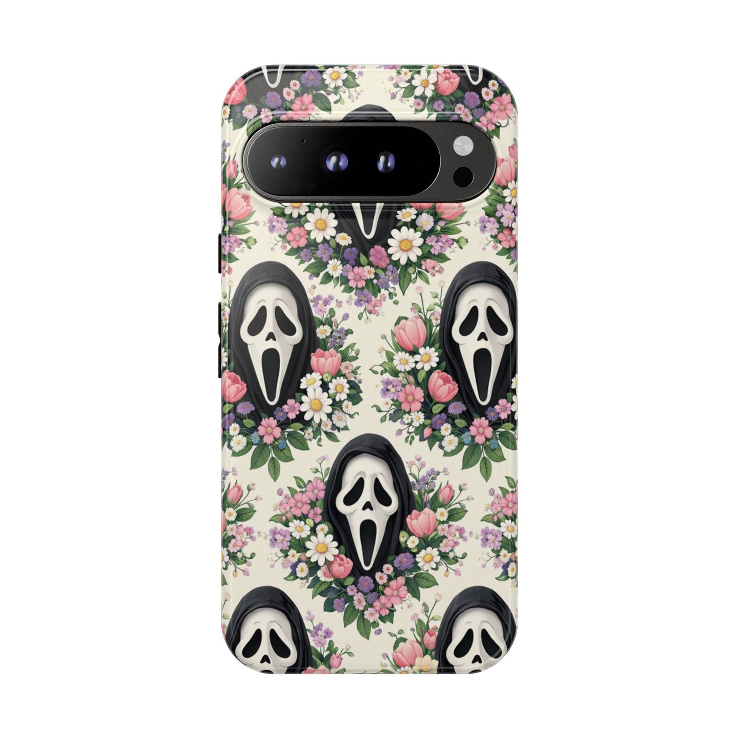 Floral Ghost Face Aesthetic Phone Case – Cute Spooky Tough Cover