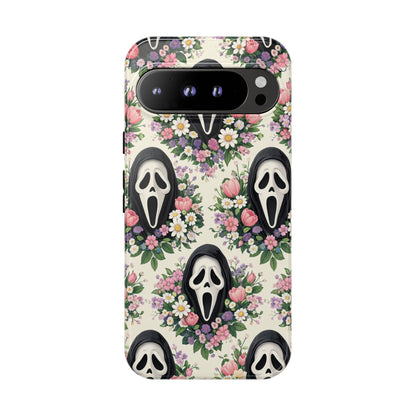 Floral Ghost Face Aesthetic Phone Case – Cute Spooky Tough Cover