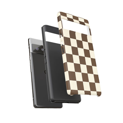 Mocha Checkerboard Phone Case | Neutral Aesthetic Checkered iPhone & Samsung Tough Case