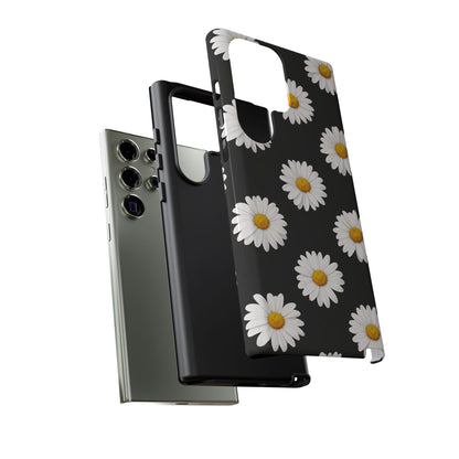 Black Daisy Floral Tough Phone Case – Cute Protective Cover for Iphone, Samsung Galaxy and Pixel