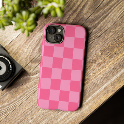 Pink Checkerboard Phone Case – Cute Aesthetic Tough Case for iPhone & Samsung