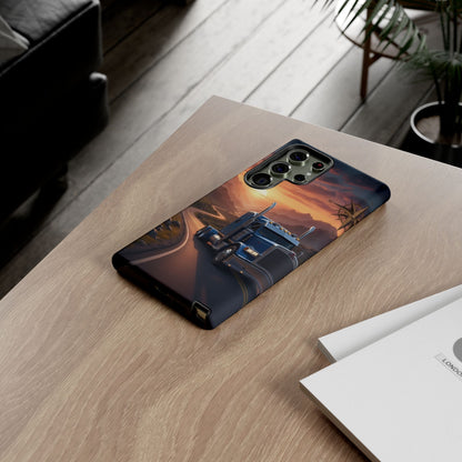 Semi Truck Sunset Phone Case | Trucker Gift | Diesel Truck Highway Road iPhone & Samsung Tough Protective Case
