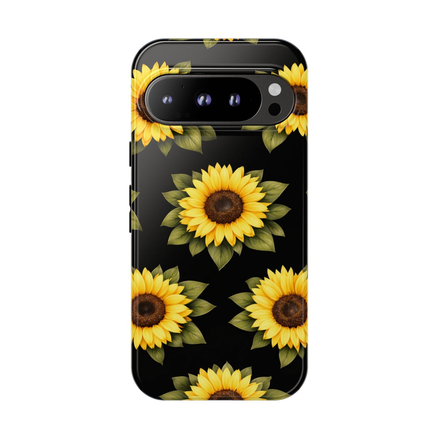 Sunflower Floral Tough Phone Case – Black Background Protective Cover for Iphone, Samsung Galaxy and Pixel