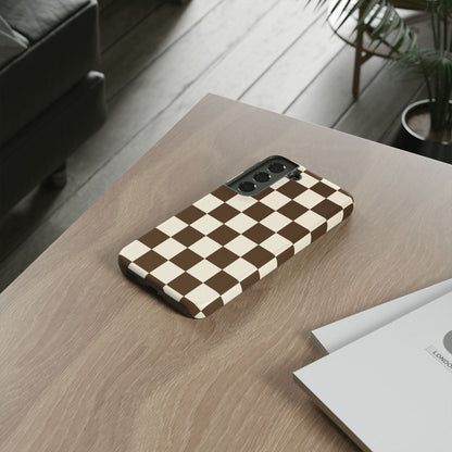 Mocha Checkerboard Phone Case | Neutral Aesthetic Checkered iPhone & Samsung Tough Case