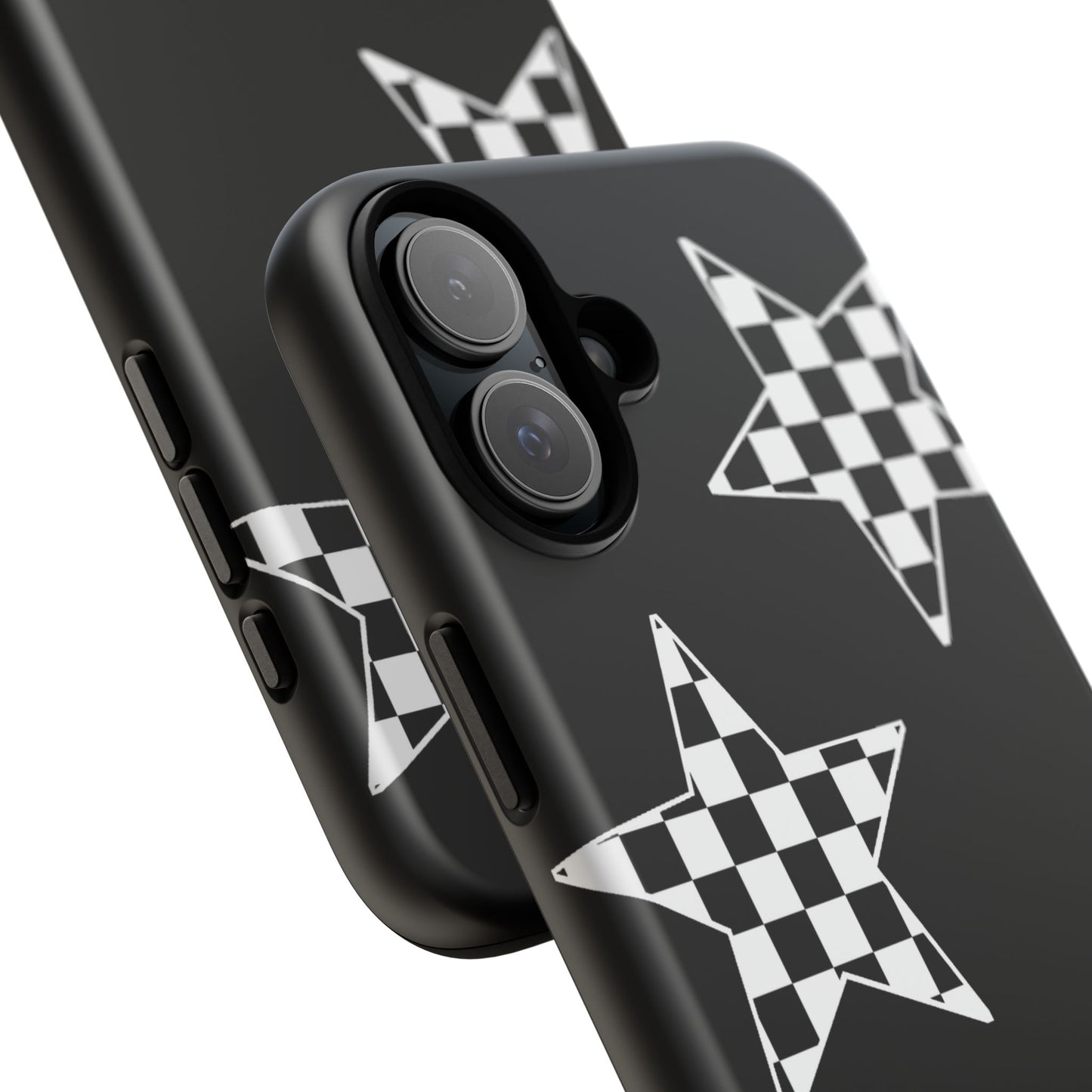 Checkered Star Tough Phone Case – Black Retro Graphic Protective Cover for Iphone, Samsung Galaxy and Pixel