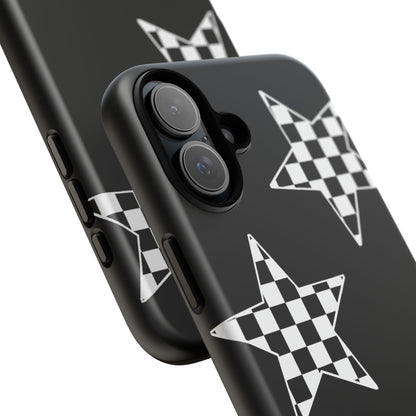 Checkered Star Tough Phone Case – Black Retro Graphic Protective Cover for Iphone, Samsung Galaxy and Pixel
