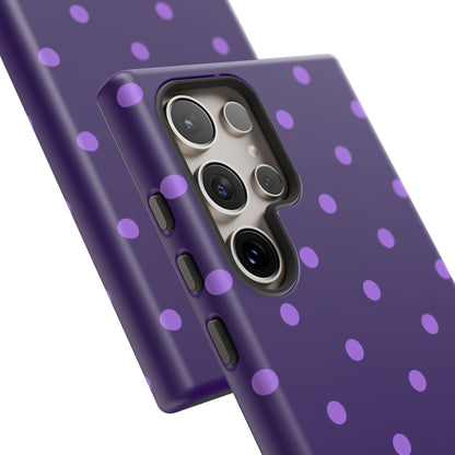 Purple Polka Dot Tough Phone Case – Cute Stylish Durable Protective Cover for Iphone, Samsung Galaxy and Pixel