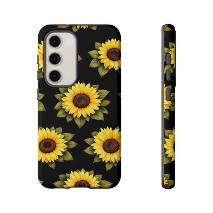 Sunflower Floral Tough Phone Case – Black Background Protective Cover for Iphone, Samsung Galaxy and Pixel