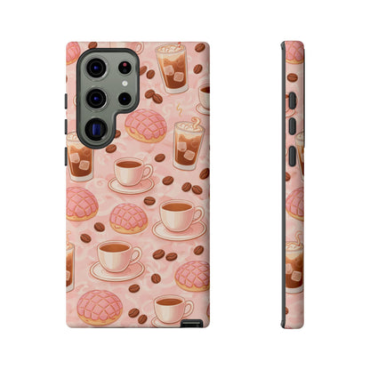 Cute Coffee & Pink Concha Phone Case – Coffee Lover Aesthetic Latte Pattern Tough Case
