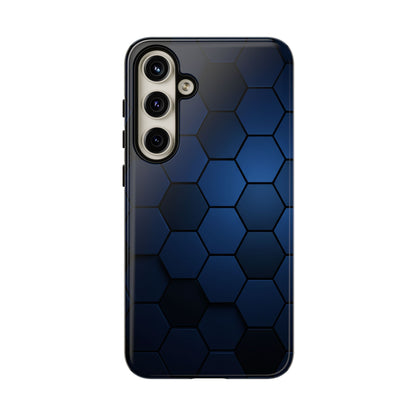 Blue Hexagon Gradient Phone Case | Honeycomb Geometric Tech Aesthetic | Minimalist Tough Case for iPhone & Samsung
