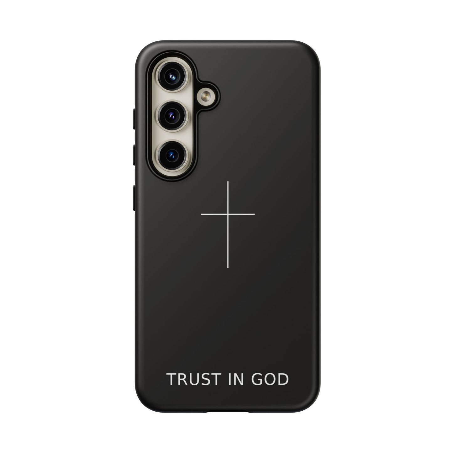 Trust in God Phone Case Minimal Cross Christian Black Tough Cover
