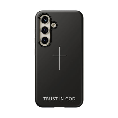 Trust in God Phone Case Minimal Cross Christian Black Tough Cover