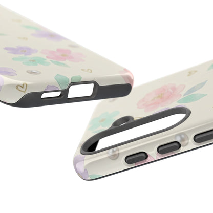 Pastel Floral Phone Case – Coquette Watercolor Flower Hearts Tough Case (iPhone, Samsung, Pixel)