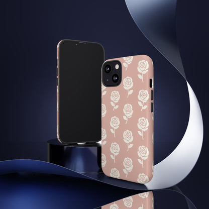White Rose Pattern Tough Phone Case | Elegant Floral Aesthetic Case for Iphone, Samsung Galaxy and Pixel