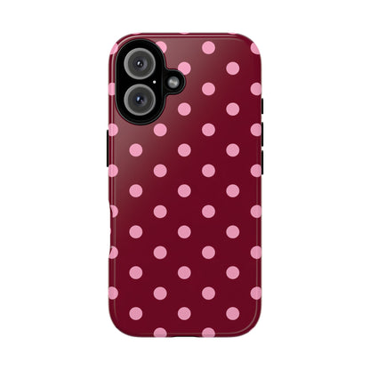 Pink Polka Dot Phone Case – Cute Aesthetic Tough Protective Phone Cover for Iphone, Samsung Galaxy and Pixel
