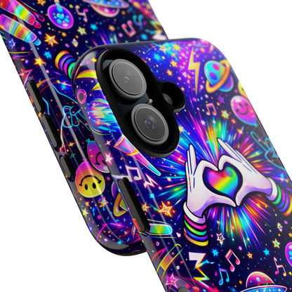 Rainbow Heart Hands Phone Case – Neon Galaxy EDM Festival Tough Cover