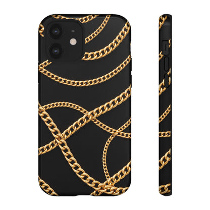 Luxury Gold Chain Phone Case – Black Designer Style Tough Protective Cover for Iphone, Samsung Galaxy and Pixel