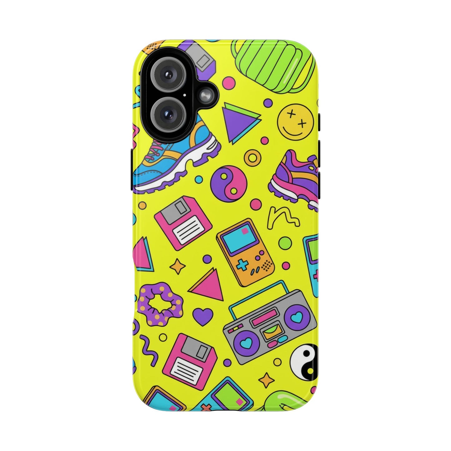 90s Retro Neon Phone Case – Y2K Nostalgia Colorful Icons Tough Protective Case