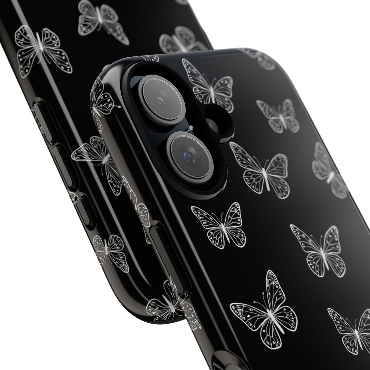 White Butterfly Pattern Phone Case – Dark Aesthetic Monochrome Tough Cover
