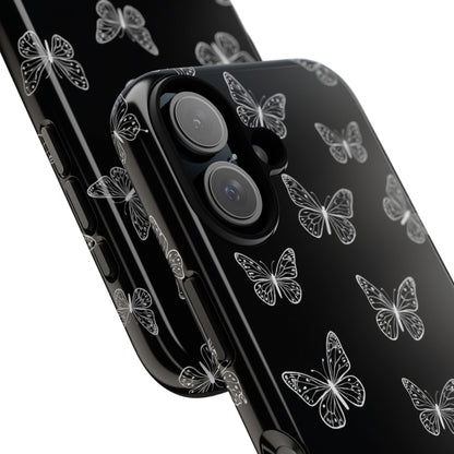 White Butterfly Pattern Phone Case – Dark Aesthetic Monochrome Tough Cover