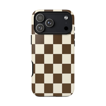 Mocha Checkerboard Phone Case | Neutral Aesthetic Tough Case