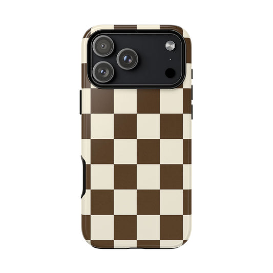 Mocha Checkerboard Phone Case | Neutral Aesthetic Tough Case