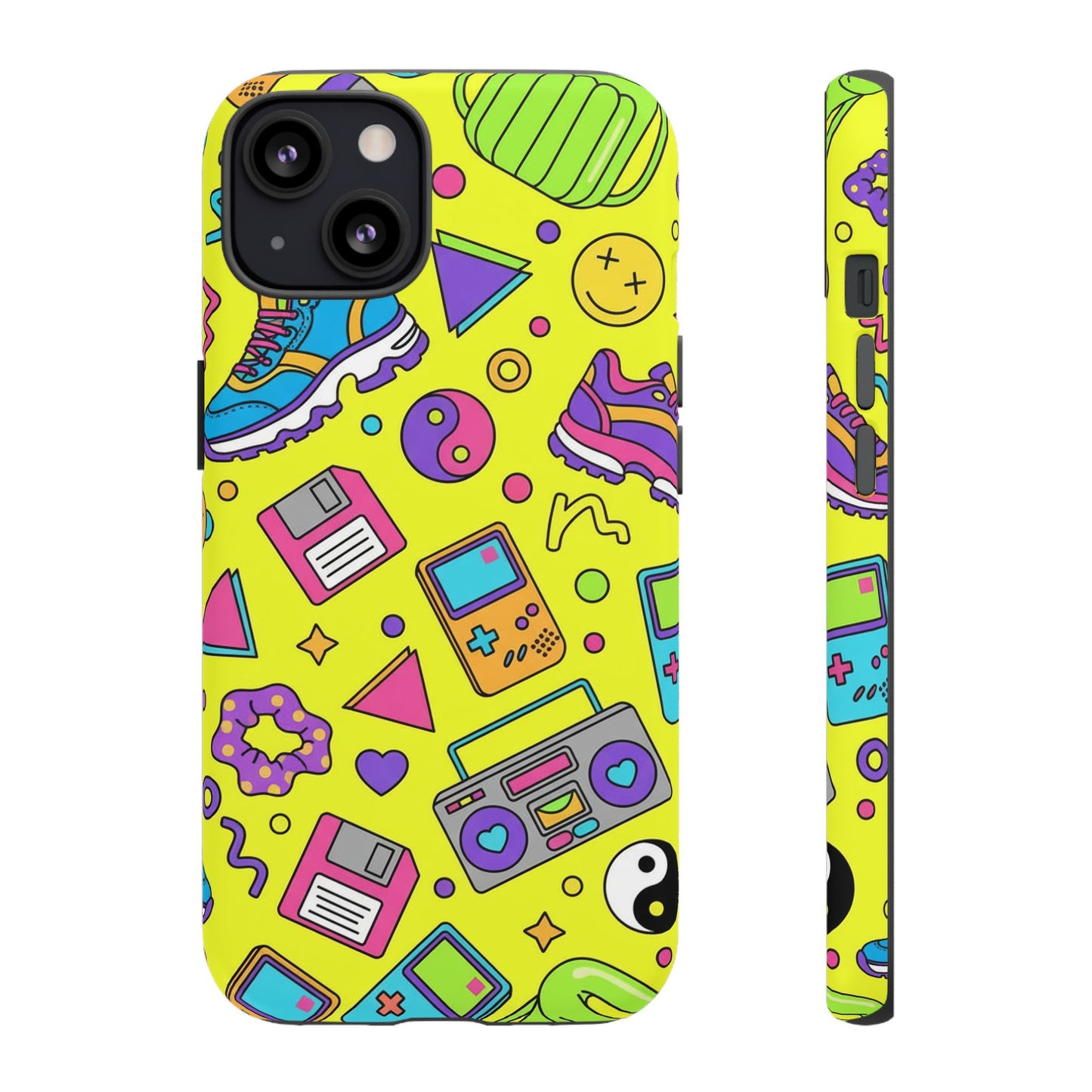 90s Retro Neon Phone Case – Y2K Nostalgia Colorful Icons Tough Protective Case