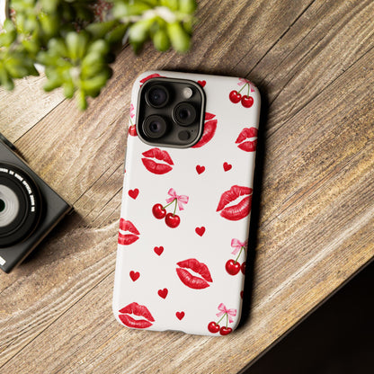 Red Lips & Cherry Phone Case – Y2K Retro Aesthetic Tough Cover
