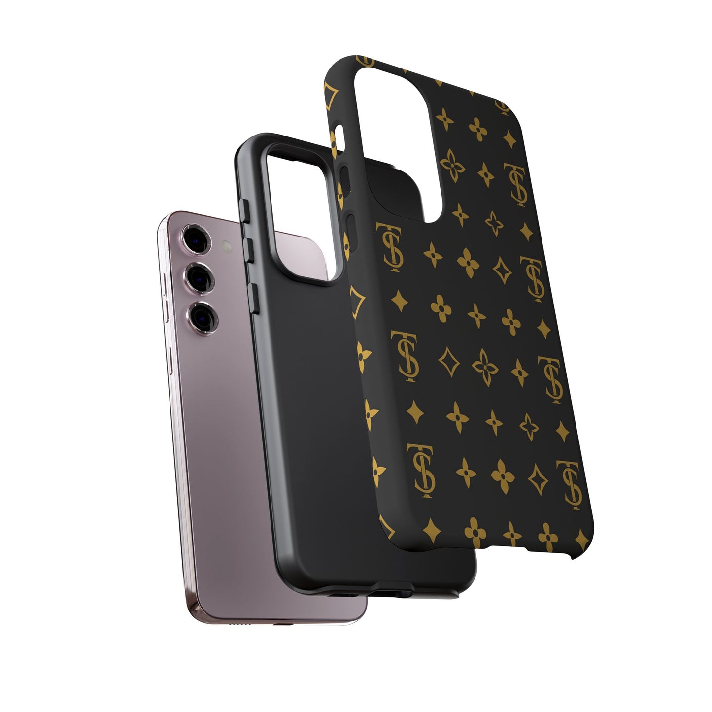 Gold Monogram Pattern Tough Phone Case | Black & Gold Luxury Design for Iphone, Samsung Galaxy and Pixel