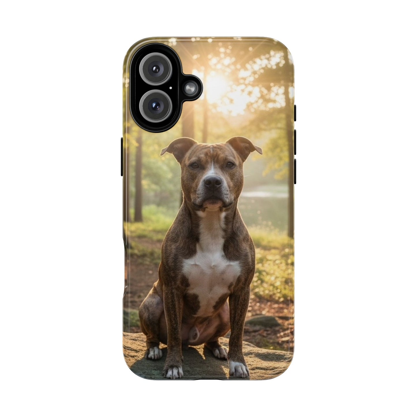 Pitbull Portrait Phone Case | Dog Lover Tough Case, Sunset Forest