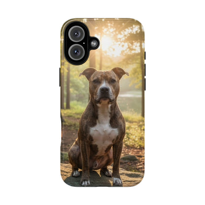 Pitbull Portrait Phone Case | Dog Lover Tough Case, Sunset Forest