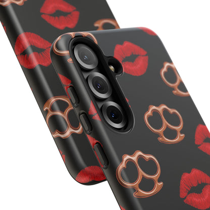 Red Lipstick & Knuckle Duster Phone Case | Bold Kiss Print Tough Protective Cover for Iphone, Samsung Galaxy and Pixel