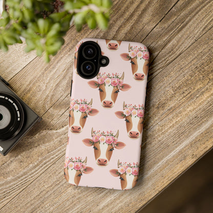 Floral Cow Phone Case – Cute Pink Cow Print Tough Protective Case for Iphone, Samsung Galaxy and Pixel