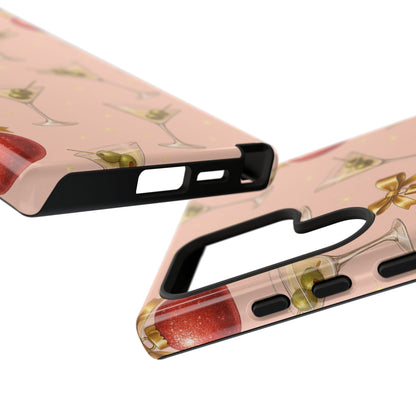 Cocktail Ornament Phone Case – Pink Martini & Cherry Pattern | Glossy or Matte for Iphone, Samsung Galaxy and Pixel