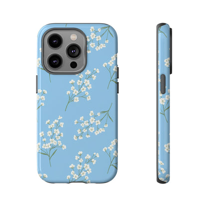 Baby’s Breath Floral Phone Case – Blue Minimal Flower Aesthetic Tough Case