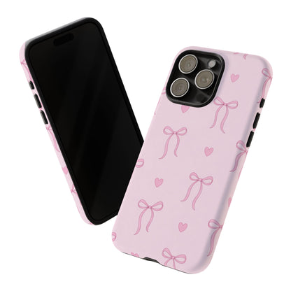 Pink Bow Heart Aesthetic Phone Case – Coquette Cute Tough Cover