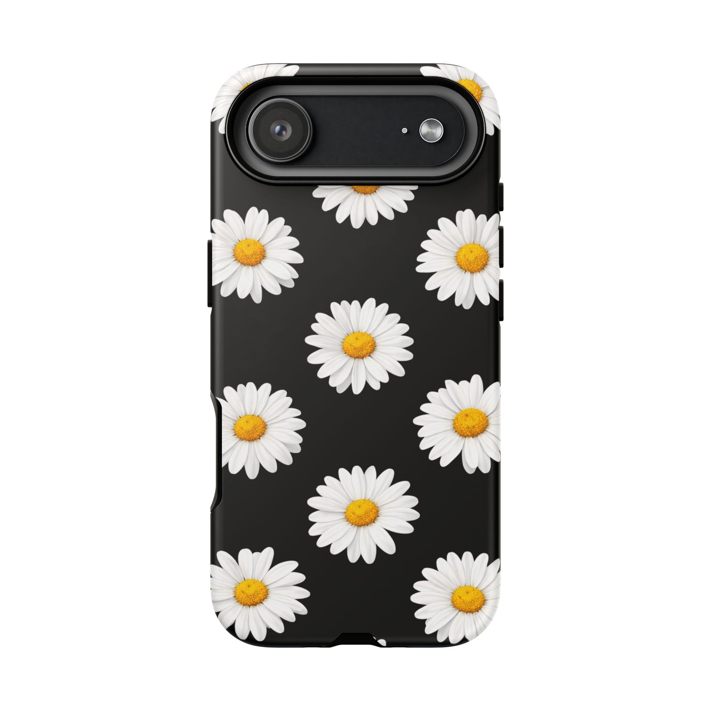 Black Daisy Floral Tough Phone Case – Cute Protective Cover for Iphone, Samsung Galaxy and Pixel
