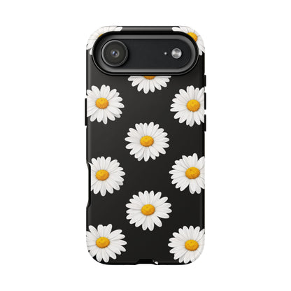 Black Daisy Floral Tough Phone Case – Cute Protective Cover for Iphone, Samsung Galaxy and Pixel