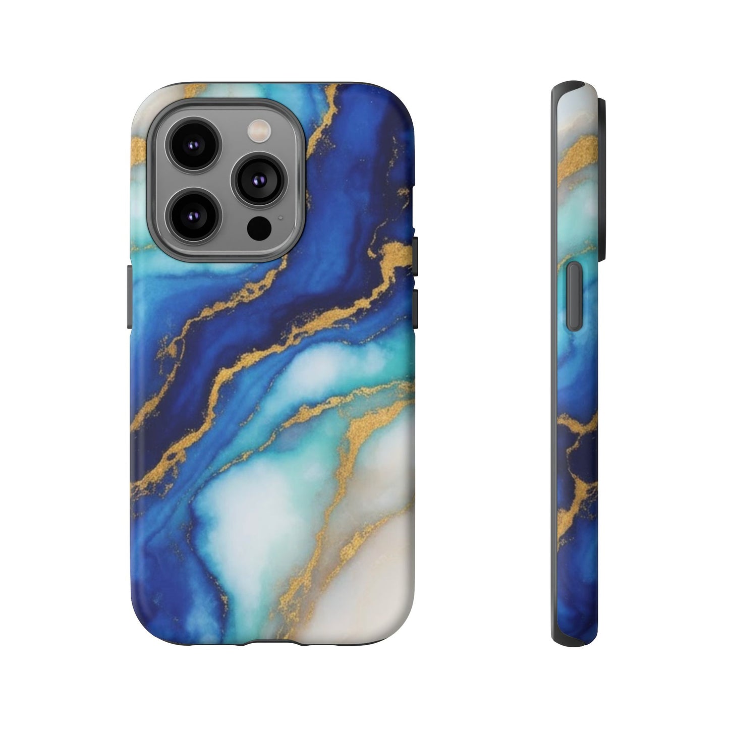 Blue & Gold Marble Phone Case – Luxury Resin Art Tough Case (iPhone, Samsung, Pixel)