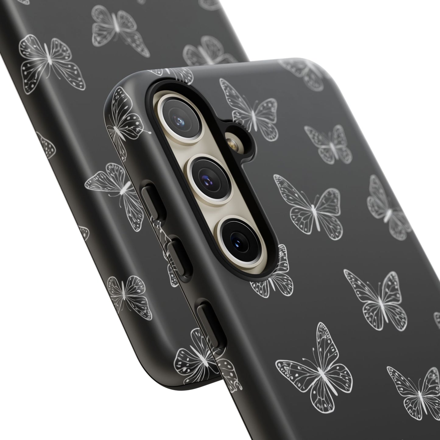White Butterfly Pattern Phone Case – Dark Aesthetic Monochrome Tough Cover