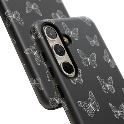 White Butterfly Pattern Phone Case – Dark Aesthetic Monochrome Tough Cover