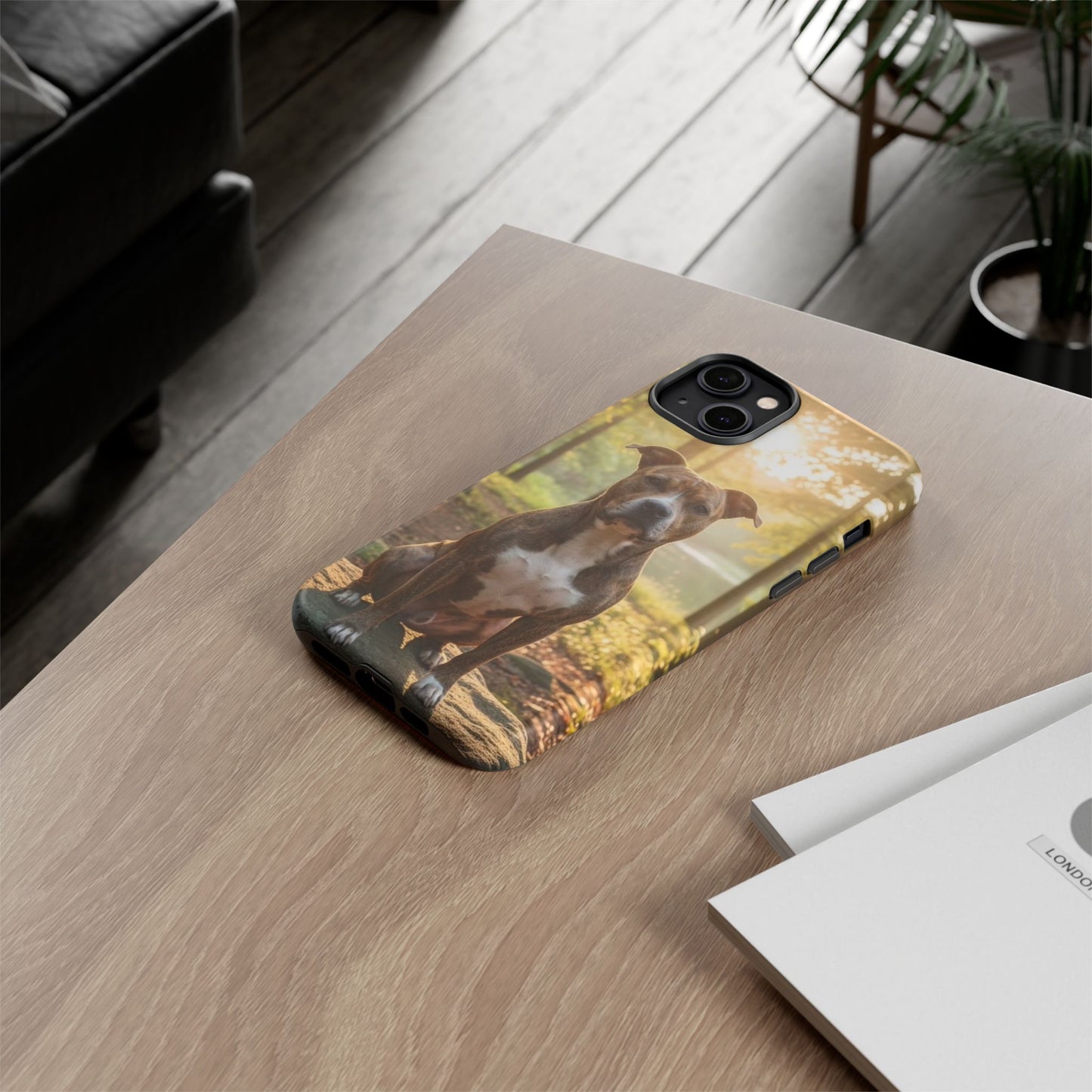 Pitbull Portrait Phone Case | Dog Lover Tough Case, Sunset Forest