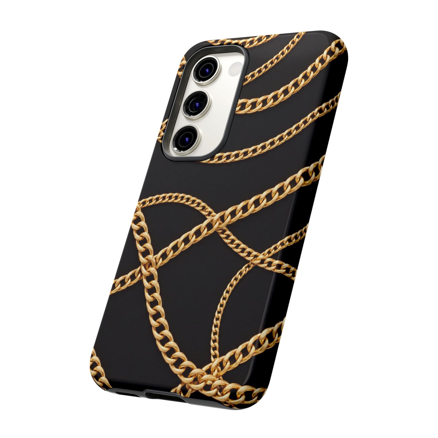 Luxury Gold Chain Phone Case – Black Designer Style Tough Protective Cover for Iphone, Samsung Galaxy and Pixel