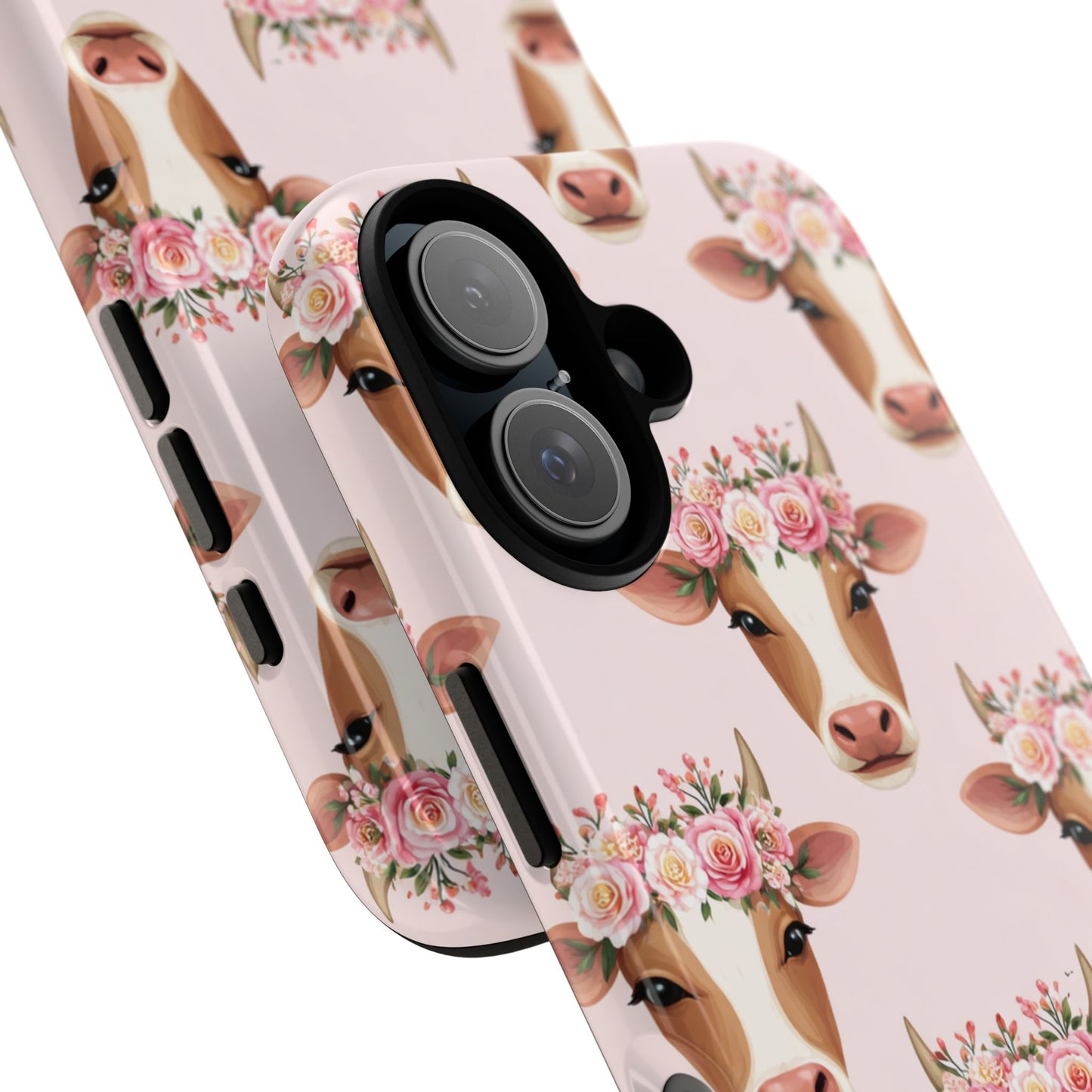 Floral Cow Phone Case – Cute Pink Cow Print Tough Protective Case for Iphone, Samsung Galaxy and Pixel