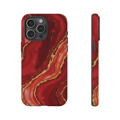 Red Agate Marble Phone Case – Gold Vein Luxury Stone Tough Case (iPhone, Samsung, Pixel)