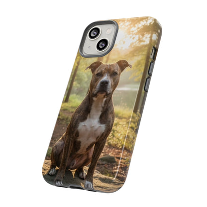 Pitbull Portrait Phone Case | Dog Lover Tough Case, Sunset Forest