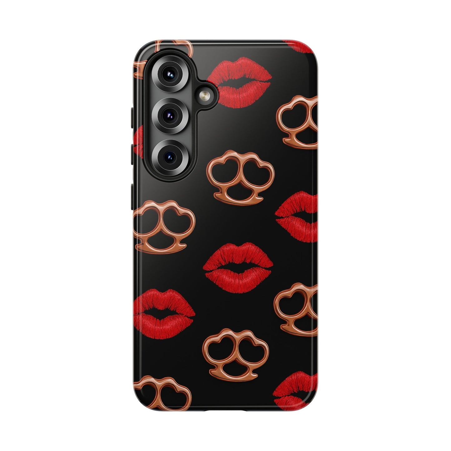 Red Lipstick & Knuckle Duster Phone Case | Bold Kiss Print Tough Protective Cover for Iphone, Samsung Galaxy and Pixel